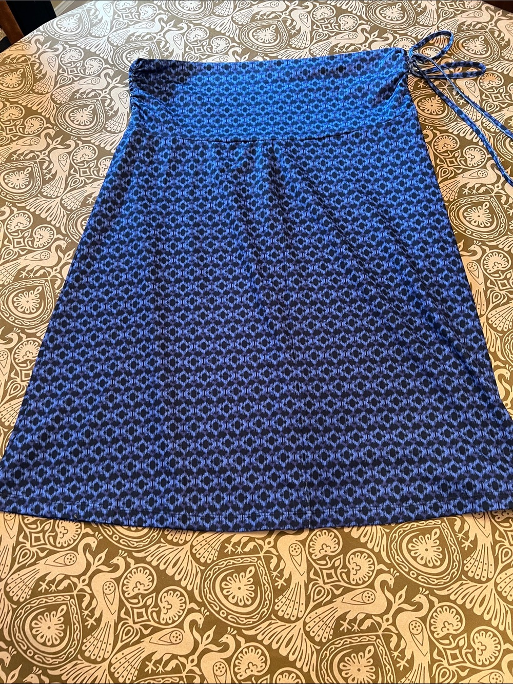 Eddie Bauer Blue Printed Midi Skirt Cinch Sides and Tie at Waist